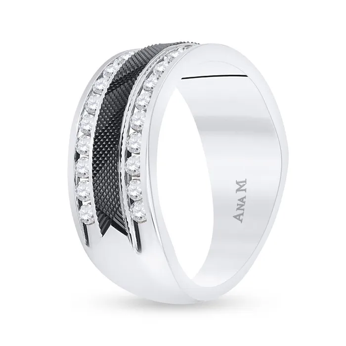 gndatlanta Rings 14k White Gold Round Diamond Double Row Wedding Band Ring 1 Cttw