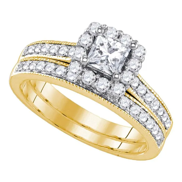 gndatlanta Rings 14k Yellow Gold Princess Diamond Halo Bridal Wedding Ring Set 114 Cttw Certified gndatlanta Rings 14k Yellow Gold Princess Diamond Halo Bridal Wedding Ring Set 114 Cttw Certified