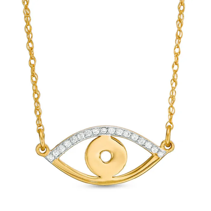 Goldia 005 CT TW Natural Diamond LaserCut Evil Eye Necklace in 10K Yellow Gold Necklaces Goldia 005 CT TW Natural Diamond LaserCut Evil Eye Necklace in 10K Yellow Gold Necklaces