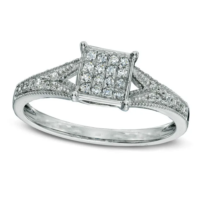 Goldia 013 CT TW Natural Diamond Square Composite Promise Ring in Solid 10K White Gold Rings Goldia 013 CT TW Natural Diamond Square Composite Promise Ring in Solid 10K White Gold Rings