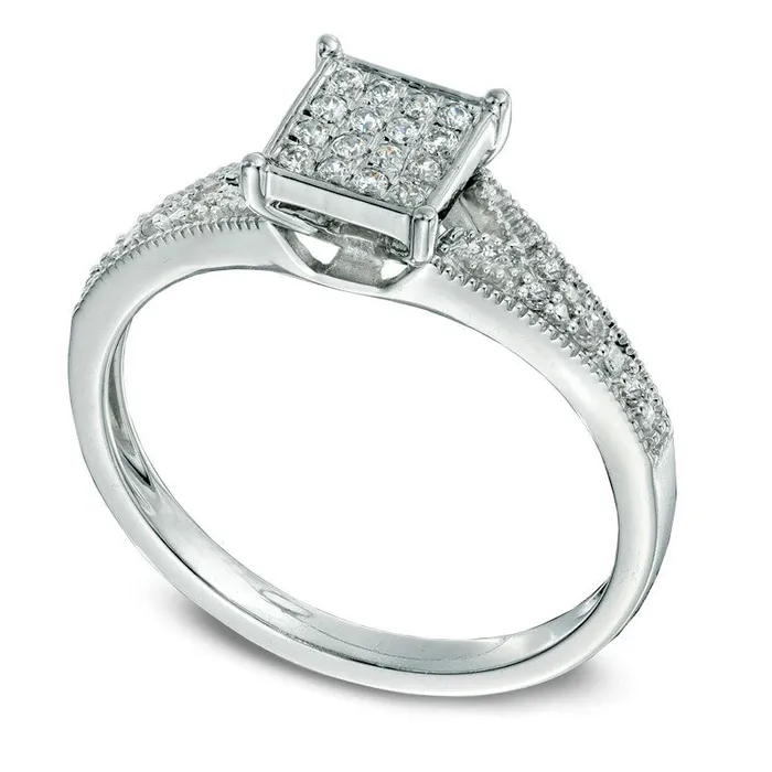 Goldia 013 CT TW Natural Diamond Square Composite Promise Ring in Solid 10K White Gold Rings Goldia 013 CT TW Natural Diamond Square Composite Promise Ring in Solid 10K White Gold Rings