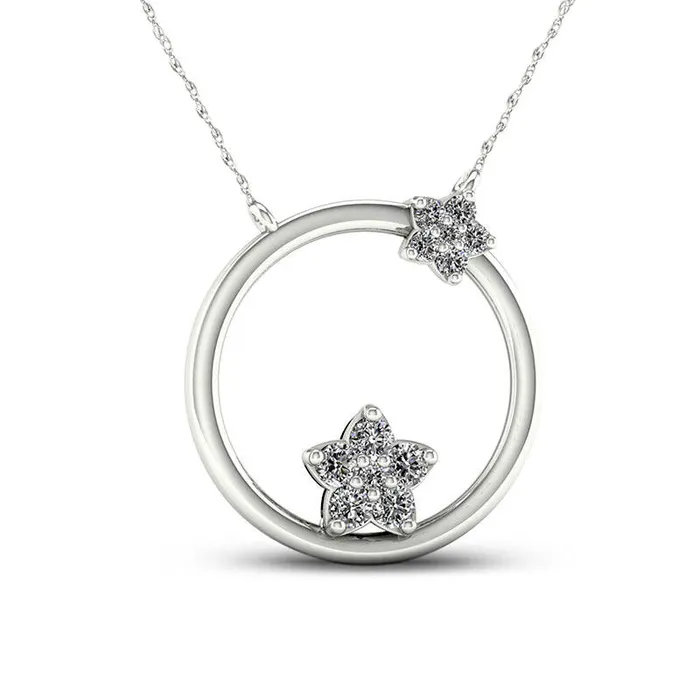 Goldia 02 CT TW Natural Diamond Double Star Circle Necklace in 10K White Gold Necklaces Goldia 02 CT TW Natural Diamond Double Star Circle Necklace in 10K White Gold Necklaces