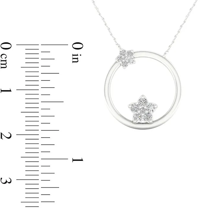 Goldia 02 CT TW Natural Diamond Double Star Circle Necklace in 10K White Gold Necklaces Goldia 02 CT TW Natural Diamond Double Star Circle Necklace in 10K White Gold Necklaces