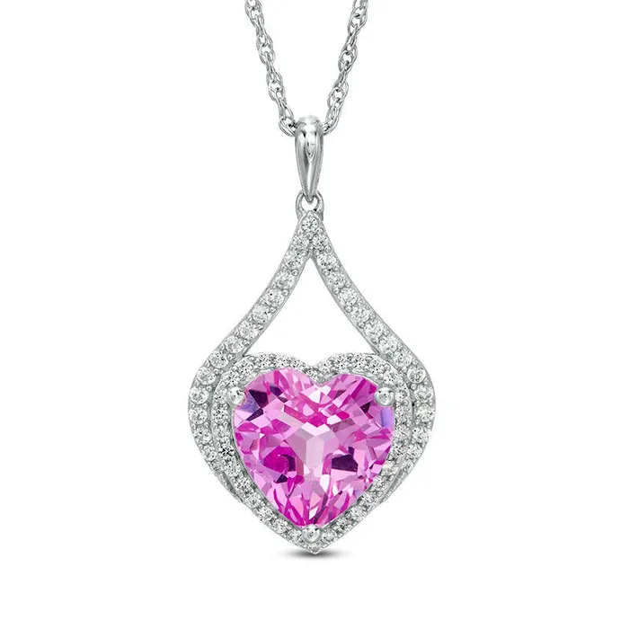 Goldia 100mm HeartShaped LabCreated Pink and White Sapphire Teardrop Frame Pendant in Sterling Silver Necklaces Goldia 100mm HeartShaped LabCreated Pink and White Sapphire Teardrop Frame Pendant in Sterling Silver Necklaces