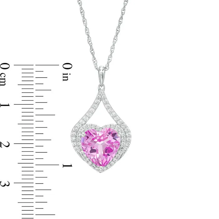 Goldia 100mm HeartShaped LabCreated Pink and White Sapphire Teardrop Frame Pendant in Sterling Silver Necklaces Goldia 100mm HeartShaped LabCreated Pink and White Sapphire Teardrop Frame Pendant in Sterling Silver Necklaces