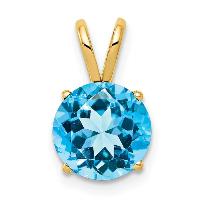 Goldia 14K Yellow Gold 8mm Blue Topaz pendant Necklaces