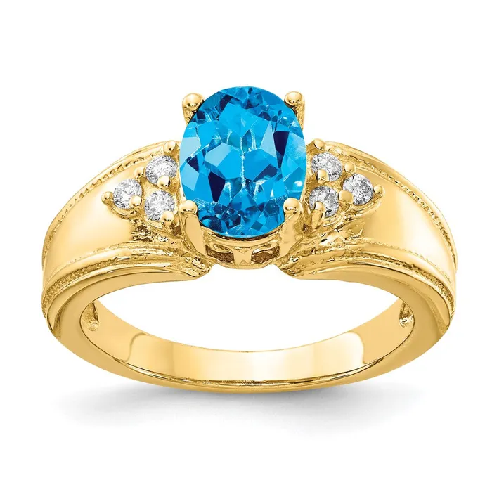 Goldia 14k Yellow Gold 8x6mm Oval Blue Topaz VS Diamond ring Rings