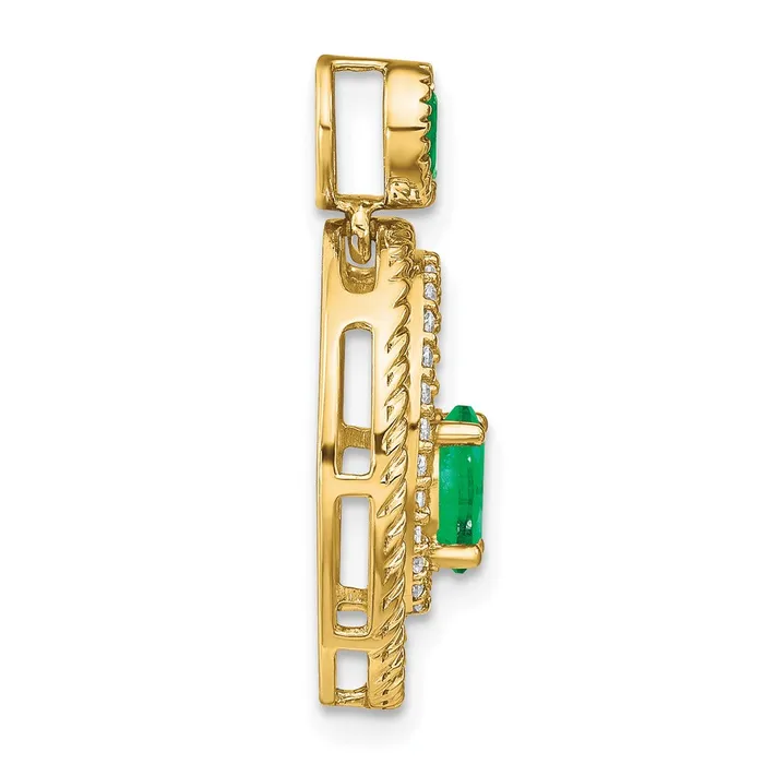 Goldia 14K Yellow Gold Emerald and Real Diamond Oval Pendant Necklaces