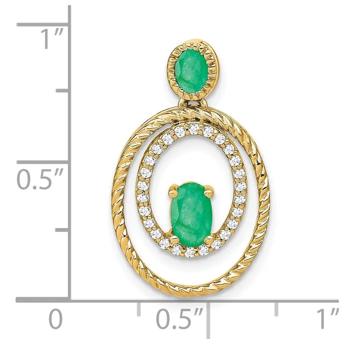 Goldia 14K Yellow Gold Emerald and Real Diamond Oval Pendant Necklaces
