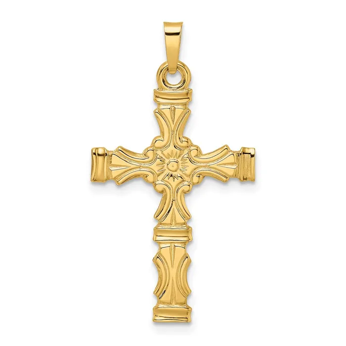 Goldia 14k Yellow Gold Polished Solid Floral Center Cross Pendant Necklaces Goldia 14k Yellow Gold Polished Solid Floral Center Cross Pendant Necklaces