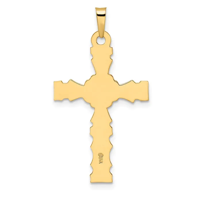 Goldia 14k Yellow Gold Polished Solid Floral Center Cross Pendant Necklaces