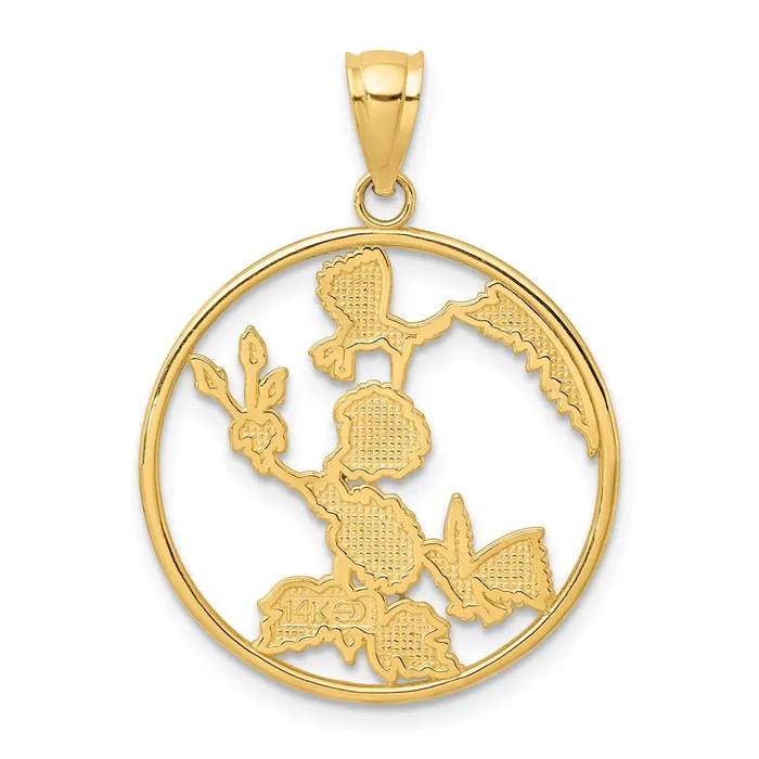 Goldia 14k Yellow Gold w Enamel Hummingbirds and Flowers In Circle Charm Charm Necklaces