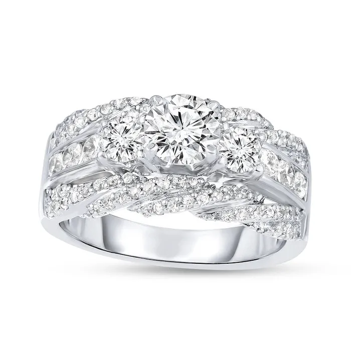 Goldia 20 CT TW Natural Diamond Three Stone Twist Edge Engagement Ring in Solid 14K White Gold Rings Goldia 20 CT TW Natural Diamond Three Stone Twist Edge Engagement Ring in Solid 14K White Gold Rings