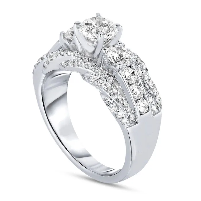 Goldia 20 CT TW Natural Diamond Three Stone Twist Edge Engagement Ring in Solid 14K White Gold Rings Goldia 20 CT TW Natural Diamond Three Stone Twist Edge Engagement Ring in Solid 14K White Gold Rings