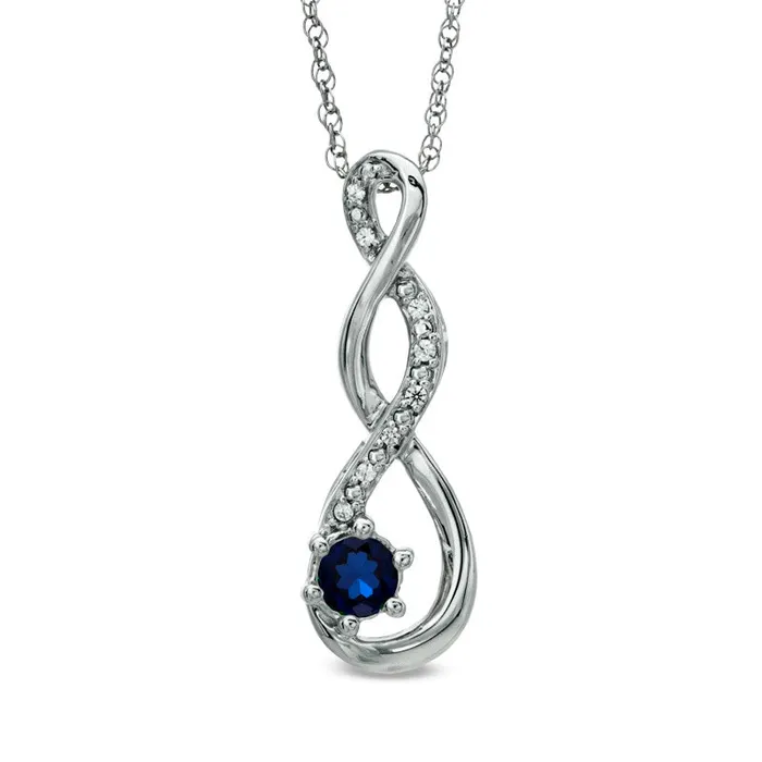 Goldia 45mm LabCreated Blue Sapphire and Diamond Accent Twist Pendant in Sterling Silver Necklaces