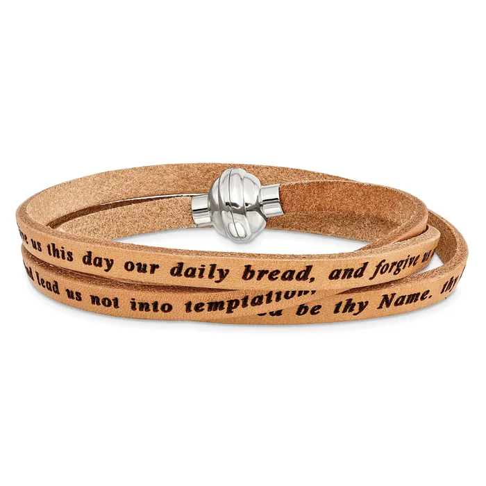 Goldia AMEN Stainless Steel Lords Prayer Tan Leather Wrap with Magnetic Clasp with Magnetic Clasp 235 Inch Bracelet Bracelets Goldia AMEN Stainless Steel Lords Prayer Tan Leather Wrap with Magnetic Clasp with Magnetic Clasp 235 Inch Bracelet Bracelets