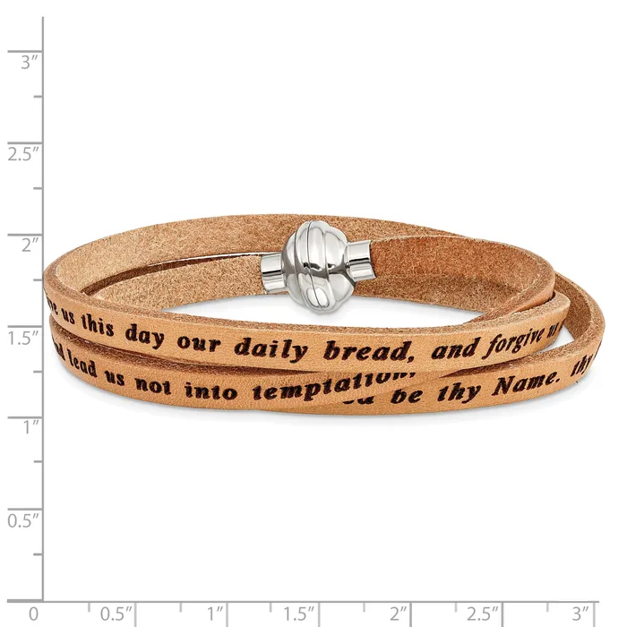 Goldia AMEN Stainless Steel Lords Prayer Tan Leather Wrap with Magnetic Clasp with Magnetic Clasp 235 Inch Bracelet Bracelets