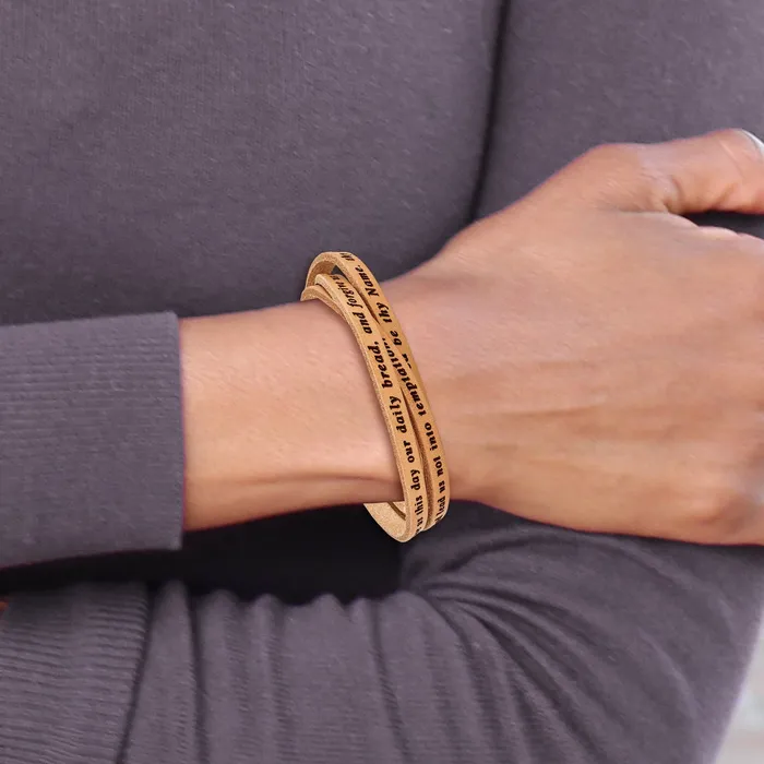 Goldia AMEN Stainless Steel Lords Prayer Tan Leather Wrap with Magnetic Clasp with Magnetic Clasp 235 Inch Bracelet Bracelets