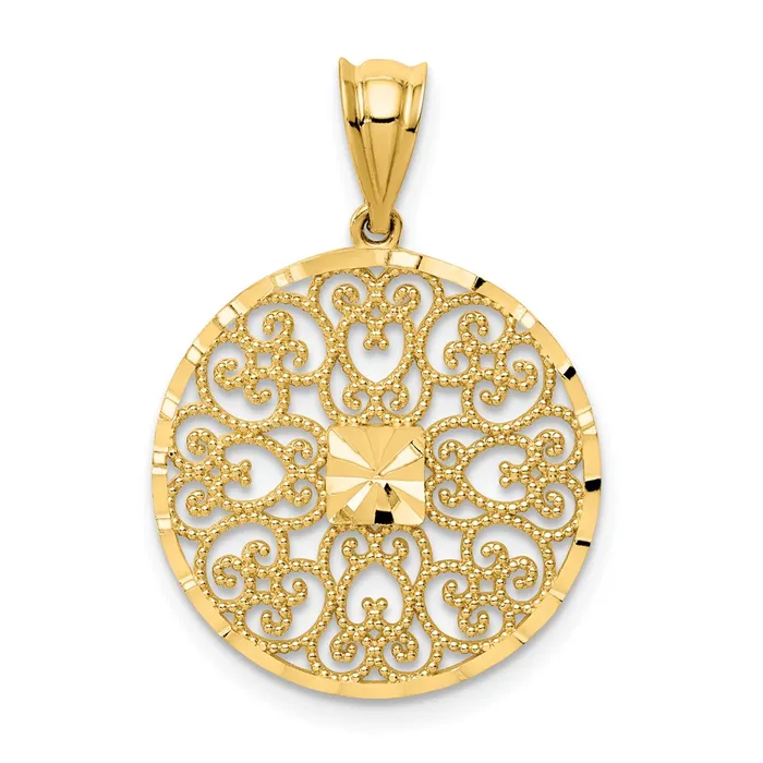 Goldia Charm Necklaces 14k Yellow Gold Fancy Filigree Diamond Cut Charm