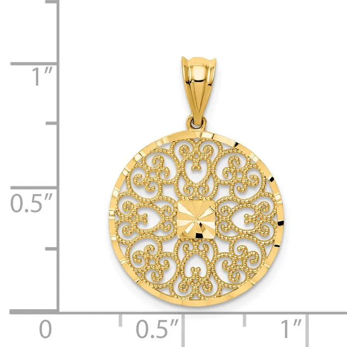 Goldia Charm Necklaces 14k Yellow Gold Fancy Filigree Diamond Cut Charm