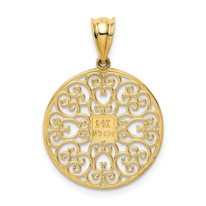 Goldia Charm Necklaces 14k Yellow Gold Fancy Filigree Diamond Cut Charm