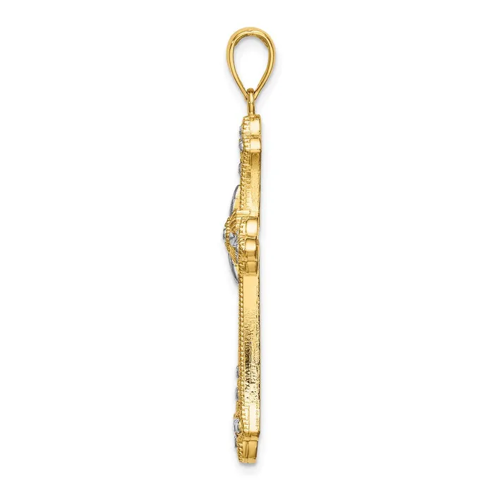 Goldia Charm Necklaces 14k Yellow u0026 Rhodium Gold W Rhodium DC Edges Cross Charm