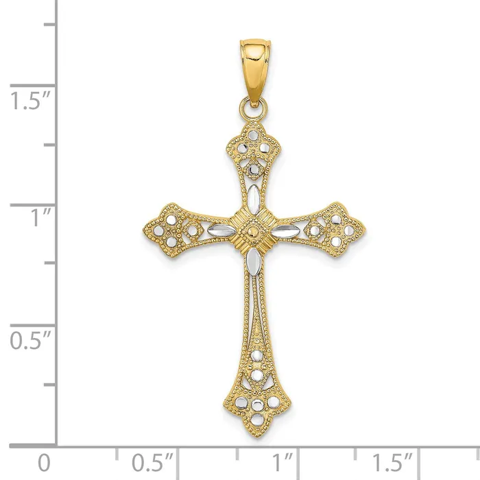 Goldia Charm Necklaces 14k Yellow u0026 Rhodium Gold W Rhodium DC Edges Cross Charm