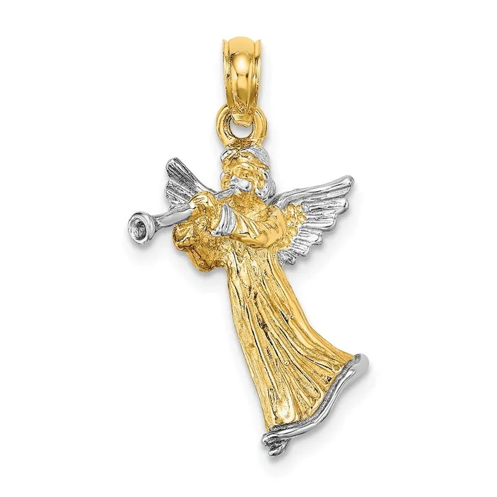 Goldia Charm Necklaces 14k Yellow u0026 Rhodium Gold w White Rhodium 3D Angel Playing Trumpet Charm Goldia Charm Necklaces 14k Yellow u0026 Rhodium Gold w White Rhodium 3D Angel Playing Trumpet Charm