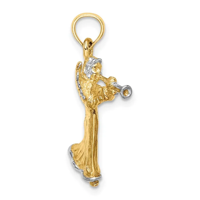 Goldia Charm Necklaces 14k Yellow u0026 Rhodium Gold w White Rhodium 3D Angel Playing Trumpet Charm