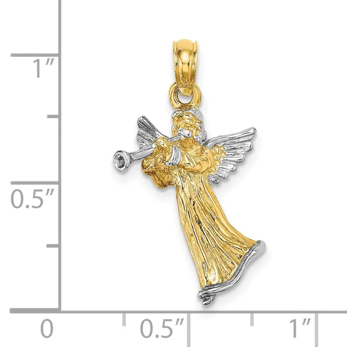 Goldia Charm Necklaces 14k Yellow u0026 Rhodium Gold w White Rhodium 3D Angel Playing Trumpet Charm