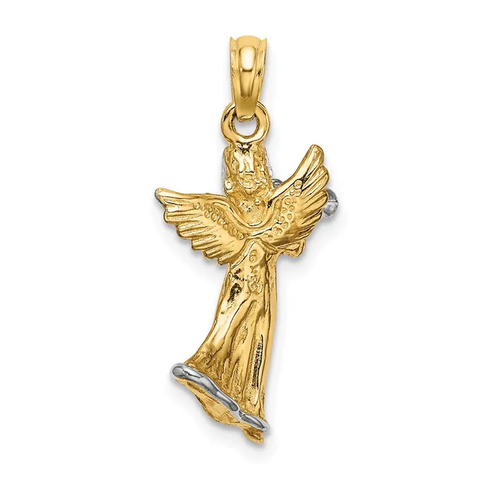Goldia Charm Necklaces 14k Yellow u0026 Rhodium Gold w White Rhodium 3D Angel Playing Trumpet Charm