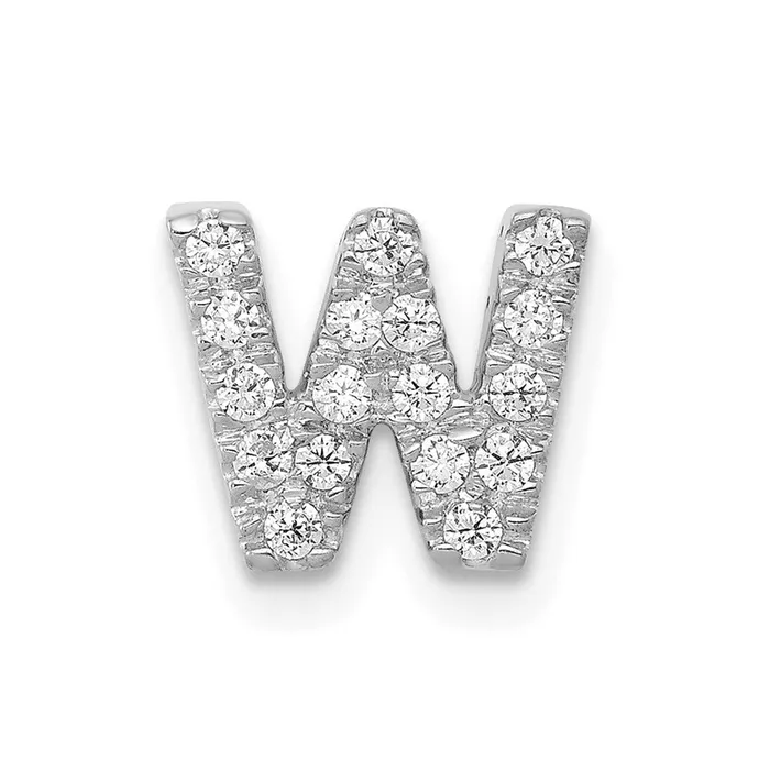 Goldia Charm Necklaces Solid 14k White Gold Simulated CZ Letter W Initial Charm