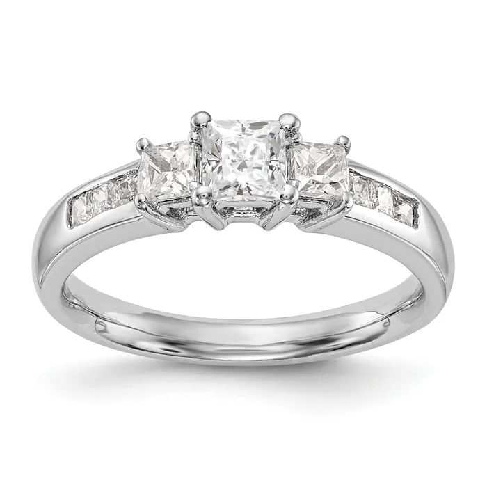 Goldiacom 14K White Gold 3 Stone Simulated Diamond Engagement Ring Rings Goldiacom 14K White Gold 3 Stone Simulated Diamond Engagement Ring Rings
