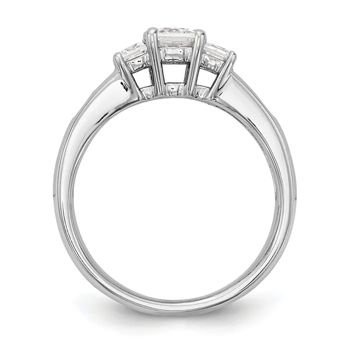 Goldiacom 14K White Gold 3 Stone Simulated Diamond Engagement Ring Rings