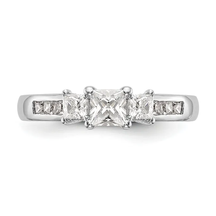 Goldiacom 14K White Gold 3 Stone Simulated Diamond Engagement Ring Rings