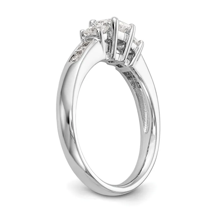 Goldiacom 14K White Gold 3 Stone Simulated Diamond Engagement Ring Rings