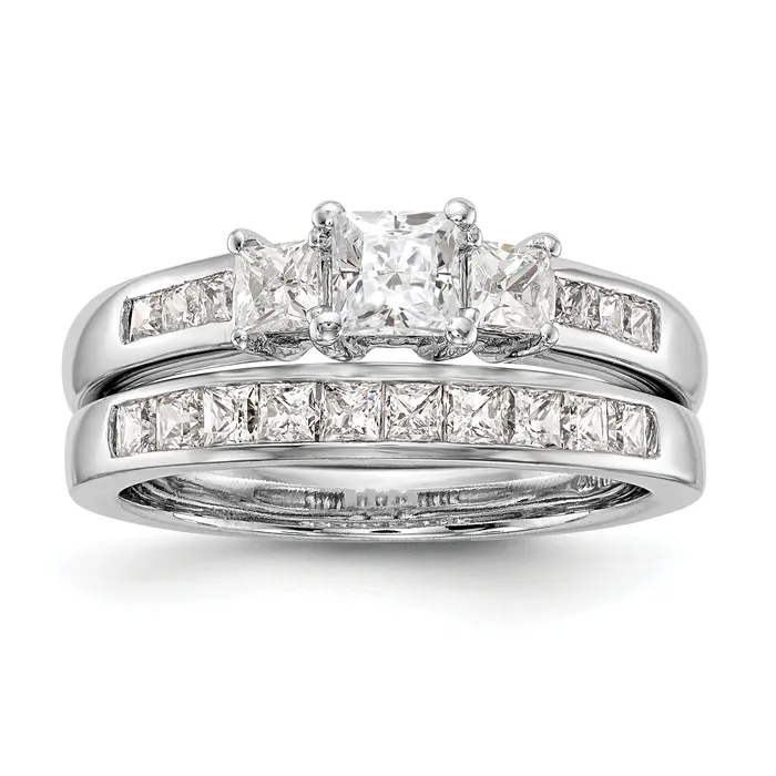 Goldiacom 14K White Gold 3 Stone Simulated Diamond Engagement Ring Rings