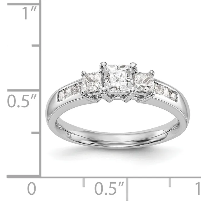 Goldiacom 14K White Gold 3 Stone Simulated Diamond Engagement Ring Rings