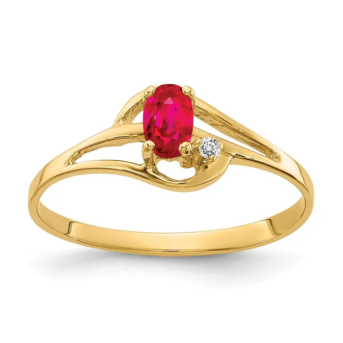 Goldiacom 14K Yellow Gold 5x3mm Oval Ruby AAA Real Diamond ring Rings