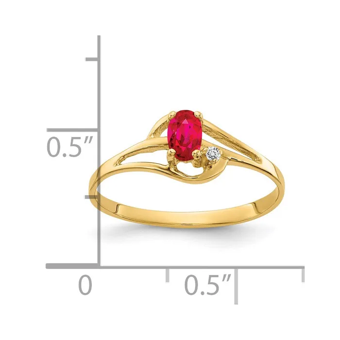 Goldiacom 14K Yellow Gold 5x3mm Oval Ruby AAA Real Diamond ring Rings