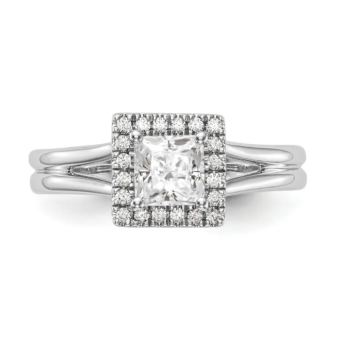 Goldiacom 14kw Princess Halo Simulated Diamond Split Shank Engagement Ring Rings