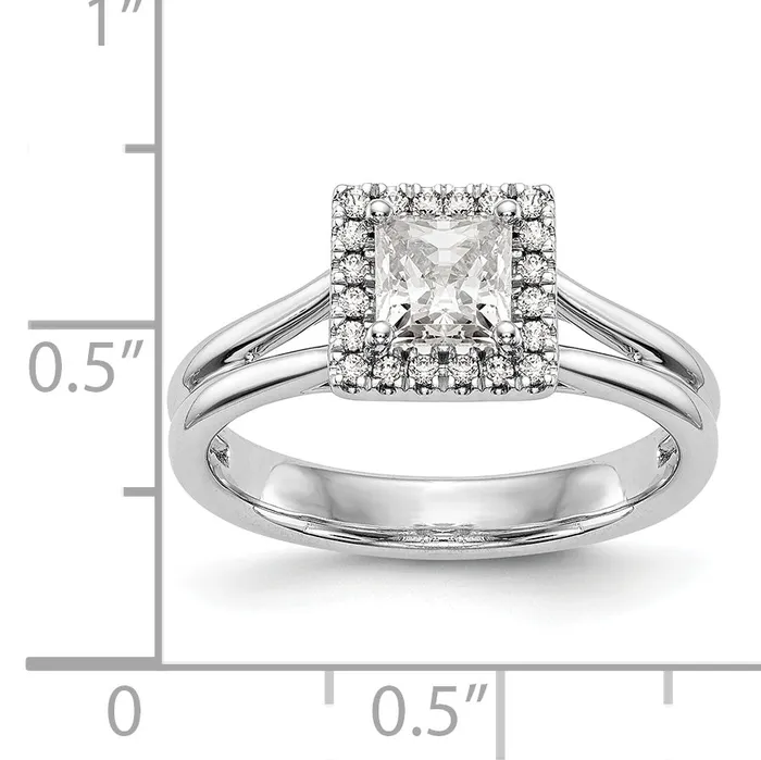 Goldiacom 14kw Princess Halo Simulated Diamond Split Shank Engagement Ring Rings