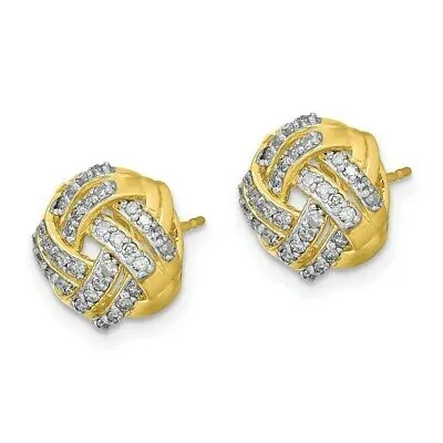 Goldiacom Earrings Double Row Love Knot Diamond Post Stud Earrings in 10K Yellow Gold Fine Jewelry