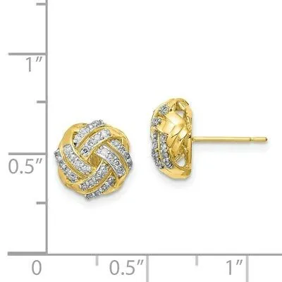 Goldiacom Earrings Double Row Love Knot Diamond Post Stud Earrings in 10K Yellow Gold Fine Jewelry