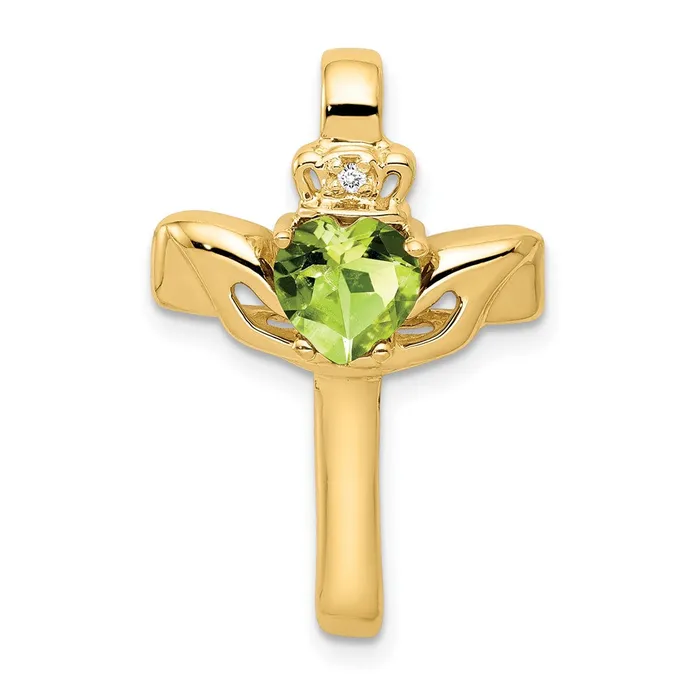 Goldiacom Necklaces 14k 6mm Claddagh Peridot AAA Diamond Cross Pendant