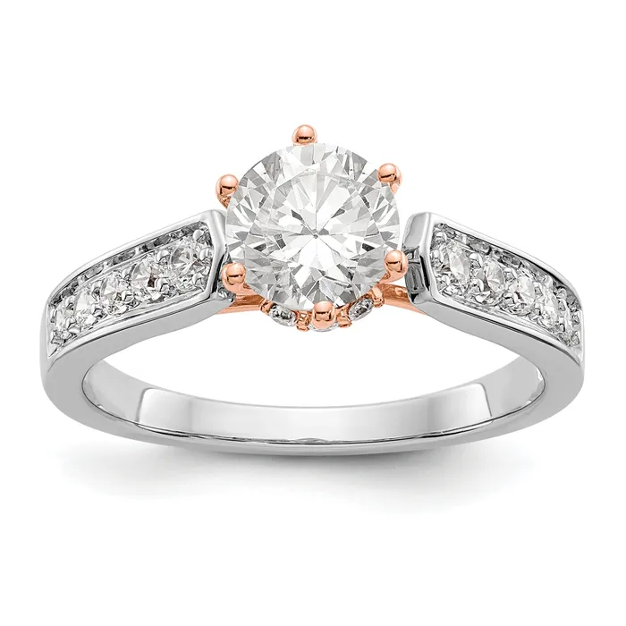 Goldiacom Rings 14K White Gold and Rose Simulated Diamond Engagement Ring Goldiacom Rings 14K White Gold and Rose Simulated Diamond Engagement Ring
