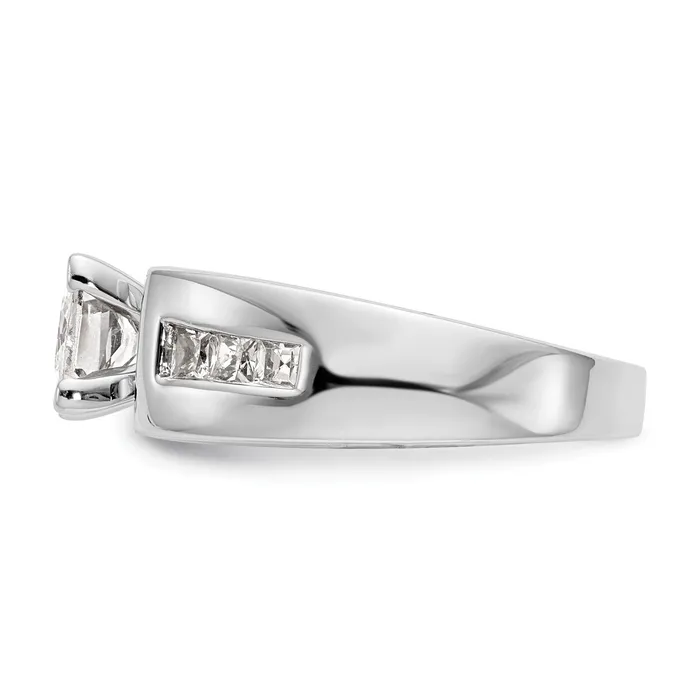 Goldiacom Rings 14K White Gold Diamond Peg Set CZ Engagement Ring