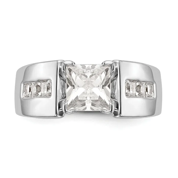 Goldiacom Rings 14K White Gold Diamond Peg Set CZ Engagement Ring