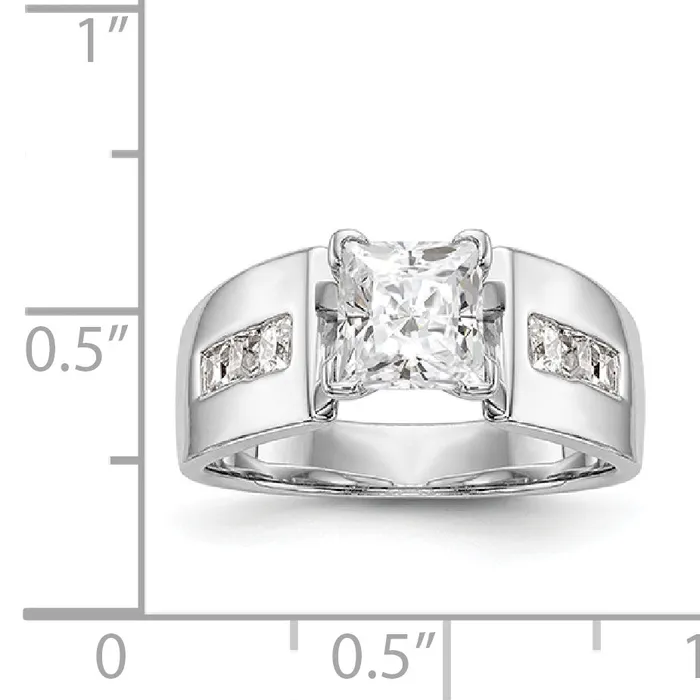 Goldiacom Rings 14K White Gold Diamond Peg Set CZ Engagement Ring