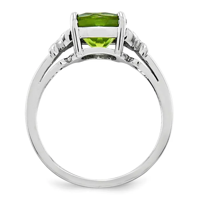 Goldiacom Rings 14k White Gold Real Diamond and Peridot Square Ring
